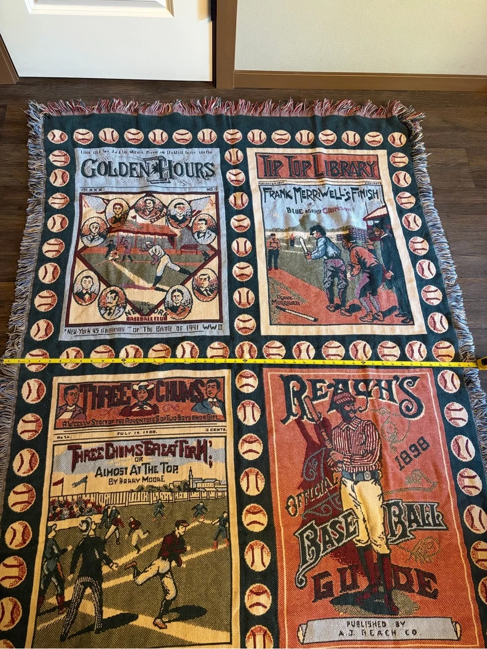 Vintage Goodwin Weavers Baseball Tapestry Throw Blanket “Golden Hour” 66x48